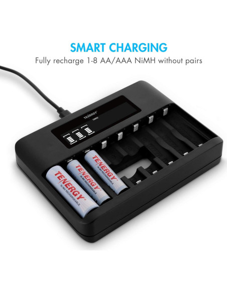 Cargador Rápido Tenergy TN480U con 8 Baterías Recargables AA AAA Cargador Rápido Tenergy TN480U con 8 Baterías Recargables AA AAA