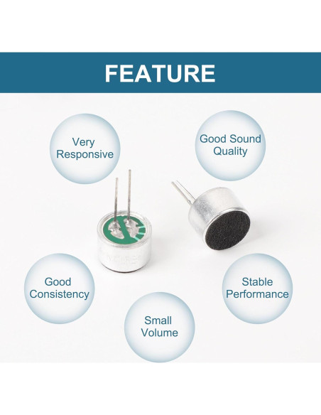Micrófono de Condensador Electret uxcell 8 Pcs 85dB 10x7mm Micrófono de Condensador Electret uxcell 8 Pcs 85dB 10x7mm