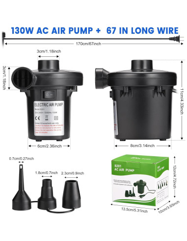 Bomba de Aire Eléctrica InflateBeasts 130W 3 Boquillas