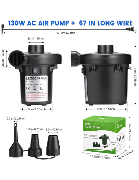 Bomba de Aire Eléctrica InflateBeasts 130W 3 Boquillas Bomba de Aire Eléctrica InflateBeasts 130W 3 Boquillas