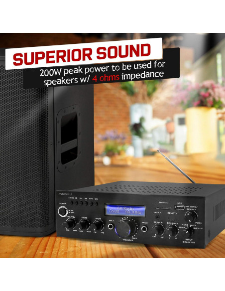 Amplificador Estéreo Bluetooth Pyle PDA5BU.5 200W USB AUX FM Amplificador Estéreo Bluetooth Pyle PDA5BU.5 200W USB AUX FM