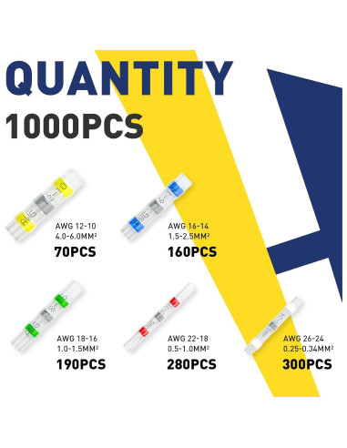 Kit de Conectores de Cable Haisstronica 1000PCS AWG 26-10