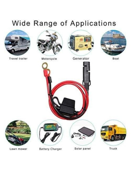 6 Pack Cable SAE a Anillo Terminal 0.61m 16AWG con Fusible 10A 6 Pack Cable SAE a Anillo Terminal 0.61m 16AWG con Fusible 10A