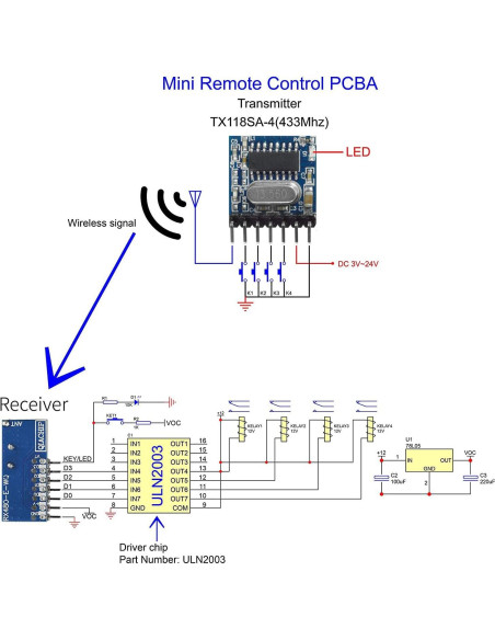 Módulo RF Inalámbrico QIACHIP 433Mhz Receptor y Transmisor 4 Canales Módulo RF Inalámbrico QIACHIP 433Mhz Receptor y Transmisor 4 Canales