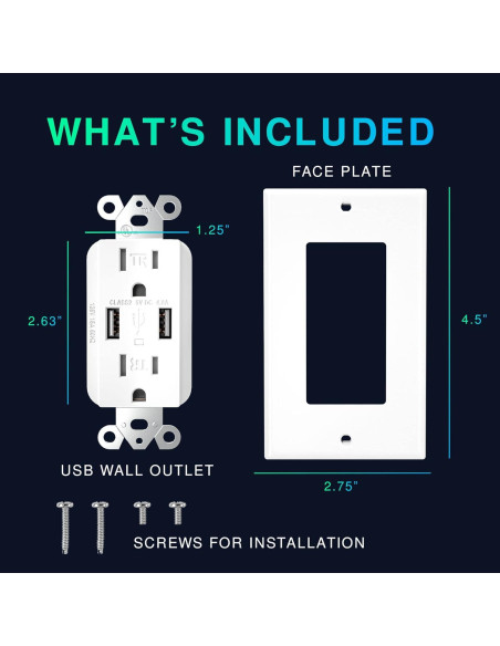 Enchufe de pared USB 4.8A EverElectrix Blanco 15A Enchufe de pared USB 4.8A EverElectrix Blanco 15A