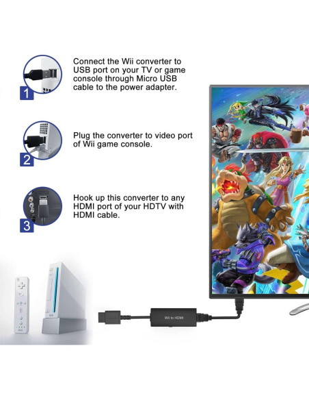 Adaptador HDMI para Nintendo Wii y Wii U Y.D.F 1080P Adaptador HDMI para Nintendo Wii y Wii U Y.D.F 1080P