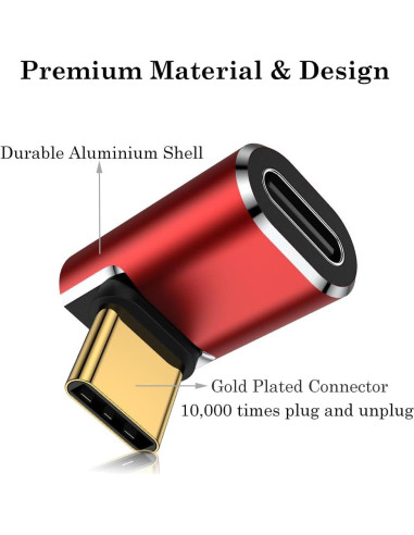 Adaptador USB C 90 Grados AuviPal Rojo - Paquete de 2