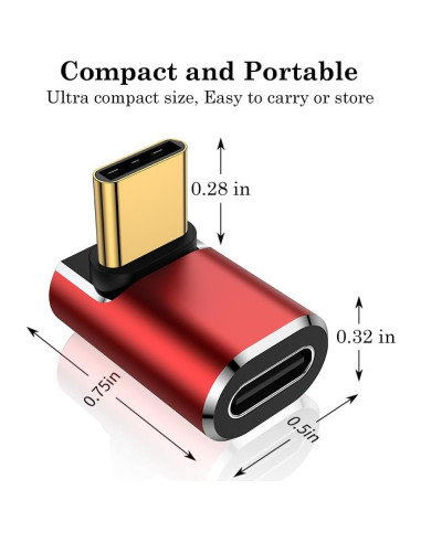 Adaptador USB C 90 Grados AuviPal Rojo - Paquete de 2