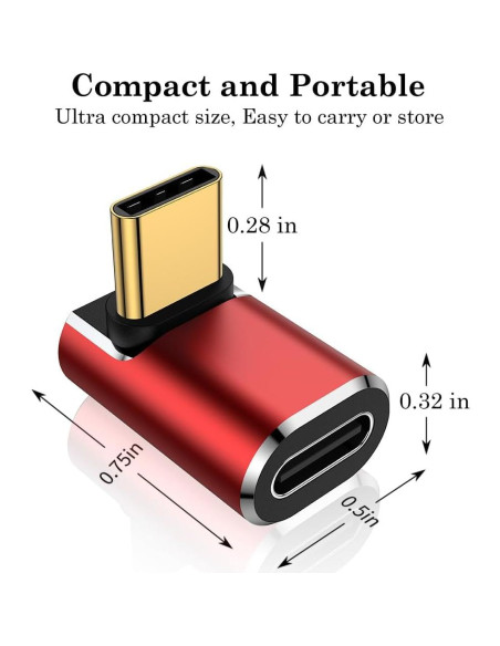 Adaptador USB C 90 Grados AuviPal Rojo - Paquete de 2 Adaptador USB C 90 Grados AuviPal Rojo - Paquete de 2