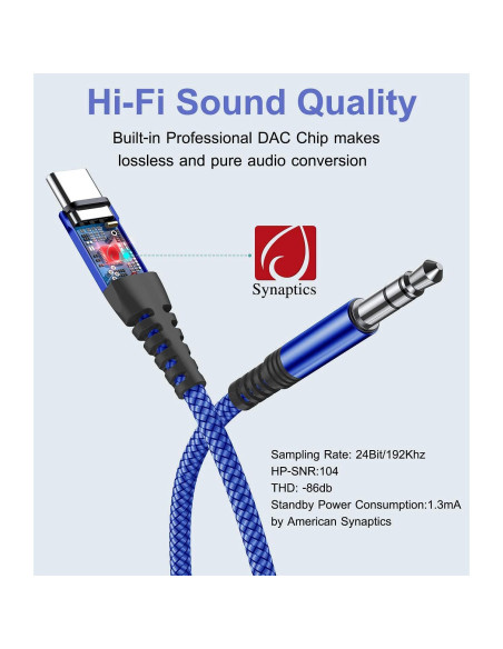 Cable de Audio USB C a 3.5mm 1.22m Sweguard Azul Cable de Audio USB C a 3.5mm 1.22m Sweguard Azul