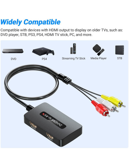 Convertidor HDMI a AV Sedytetoc 2 Puertos 1080P RCA Convertidor HDMI a AV Sedytetoc 2 Puertos 1080P RCA