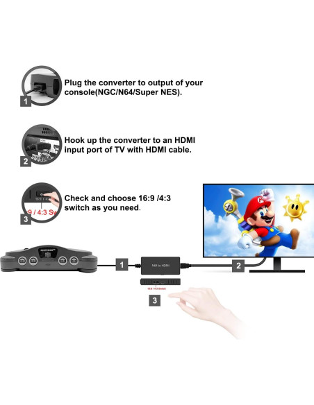 Adaptador Convertidor Y.D.F de N64 a HDMI 16:9/4:3 - Plug & Play Adaptador Convertidor Y.D.F de N64 a HDMI 16:9/4:3 - Plug & Play