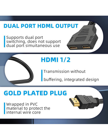 Divisor HDMI 1 a 2 Flylin 1080P Adaptador Macho a Doble Hembra