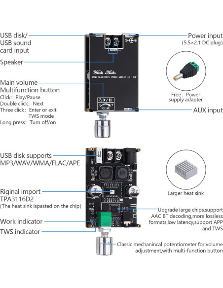 Amplificador Mono Bluetooth ARRAROWN ZK-1001B 100W TWS Amplificador Mono Bluetooth ARRAROWN ZK-1001B 100W TWS