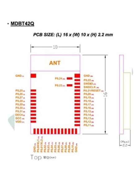 Módulo Bluetooth Nordic nRF52810 MDBT42Q-192KV2 10x16mm Módulo Bluetooth Nordic nRF52810 MDBT42Q-192KV2 10x16mm