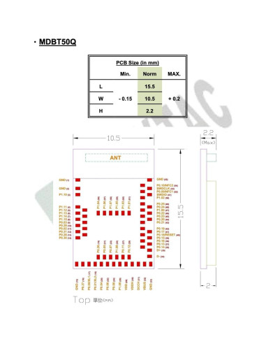 Módulo de Antena Bluetooth Raytac MDBT50Q-1MV2 1pc