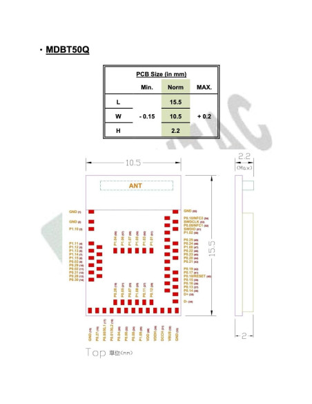 Módulo de Antena Bluetooth Raytac MDBT50Q-1MV2 1pc Módulo de Antena Bluetooth Raytac MDBT50Q-1MV2 1pc