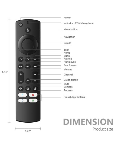 Control Remoto Reemplazo IDGPUW para Smart TV Insignia y Toshiba