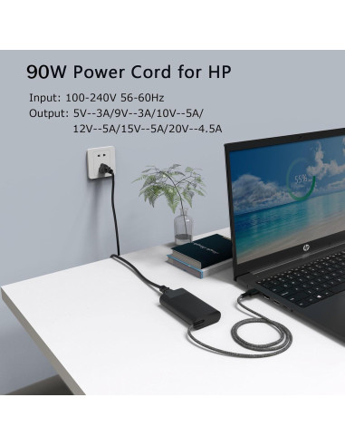 Cargador USB C 90W Nivjuky para Laptop HP Envy 15 17