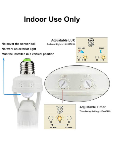 Enchufes de Luz con Sensor de Movimiento LPHUMEX 3 Pcs E26/E27