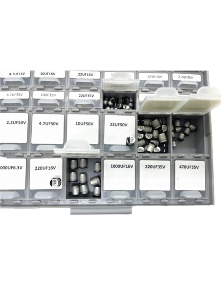 Kit de Capacitores Electrolíticos SMD AideTek 410pcs 4.7uF-1000uF Kit de Capacitores Electrolíticos SMD AideTek 410pcs 4.7uF-1000uF