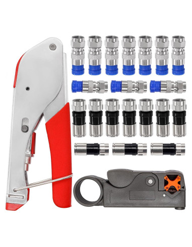 Kit de Crimpado Coaxial Taiss con 20 Conectores F RG6