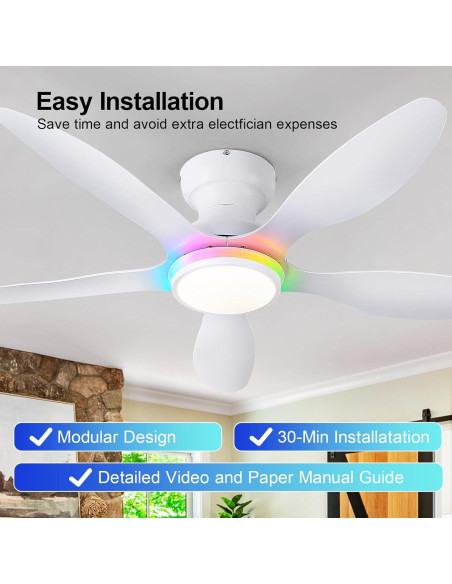 Ventilador de Techo BayDay 46" Blanco LED RGB Control Remoto Ventilador de Techo BayDay 46" Blanco LED RGB Control Remoto