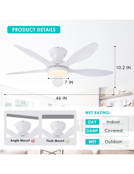 Ventilador de Techo BayDay 46" Blanco LED RGB Control Remoto Ventilador de Techo BayDay 46" Blanco LED RGB Control Remoto