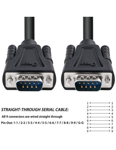 Cable Serial DB9 Macho a Macho DTech 0.5m RS232 Negro