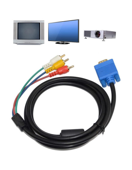 Cable VGA a RCA 1.5m KUJOBUY Adaptador AV Video Cable VGA a RCA 1.5m KUJOBUY Adaptador AV Video