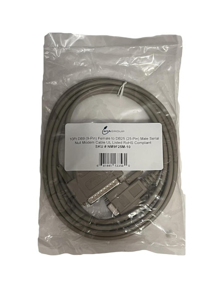 Cable Serial Null Modem AYA DB9 Hembra a DB25 Macho 3.05m Cable Serial Null Modem AYA DB9 Hembra a DB25 Macho 3.05m