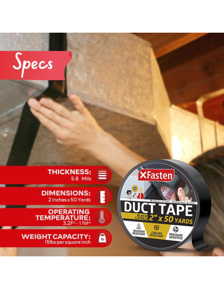 Cinta Adhesiva XFasten Negra 5cm x 45.72m Resistente al Clima Cinta Adhesiva XFasten Negra 5cm x 45.72m Resistente al Clima