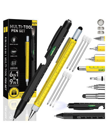 Juego de bolígrafos multitool Jishi 2 piezas 9 en 1 y 6 en 1