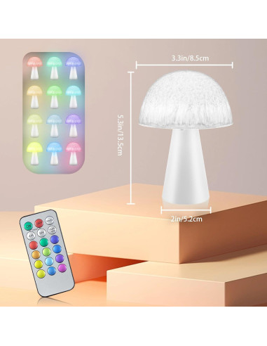 Luz Nocturna de Hongo JINYANIA LED 12 Colores Batería Control Remoto