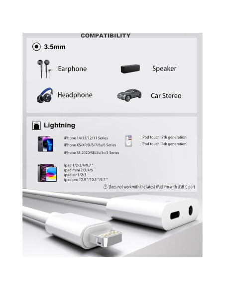 Adaptador de Auriculares Lightning a 3.5mm LIEZHUA 2 Paquetes Adaptador de Auriculares Lightning a 3.5mm LIEZHUA 2 Paquetes