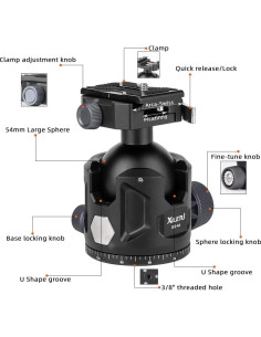 Cabezal de bola de aluminio XILETU 44mm para trípode DSLR 35kg 2