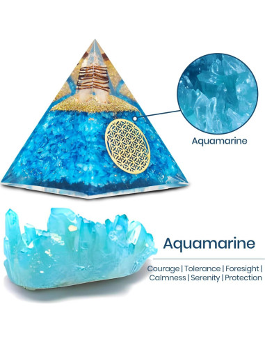 Pirámide de Orgonita Acuamarina Real Crystal - 10.6 cm