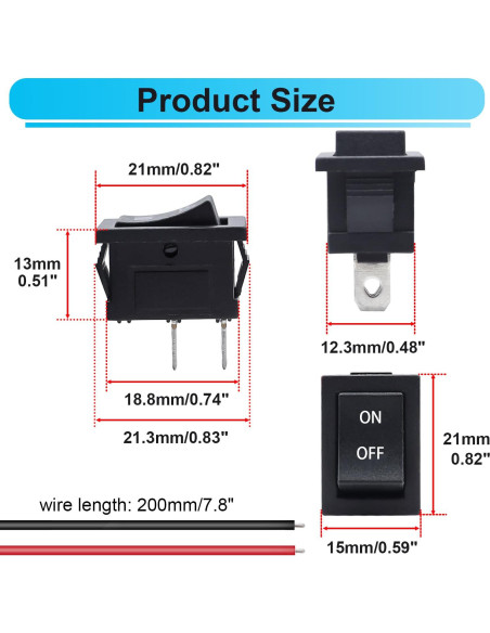 Interruptor Rocker SPST TWTADE KCD1-1-101 ON/OFF 5PCS Interruptor Rocker SPST TWTADE KCD1-1-101 ON/OFF 5PCS