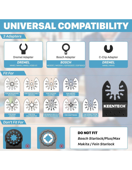Paquete de 100 Hojas Universales KEENTECH para Herramienta Oscilante Paquete de 100 Hojas Universales KEENTECH para Herramienta Oscilante