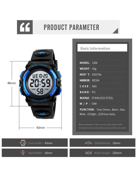 Reloj Digital para Niños Dayllon 50M Impermeable Azul 8-15 Años Reloj Digital para Niños Dayllon 50M Impermeable Azul 8-15 Años