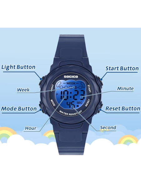 Reloj Digital Impermeable SOCICO para Niños 5ATM 7 Colores Reloj Digital Impermeable SOCICO para Niños 5ATM 7 Colores