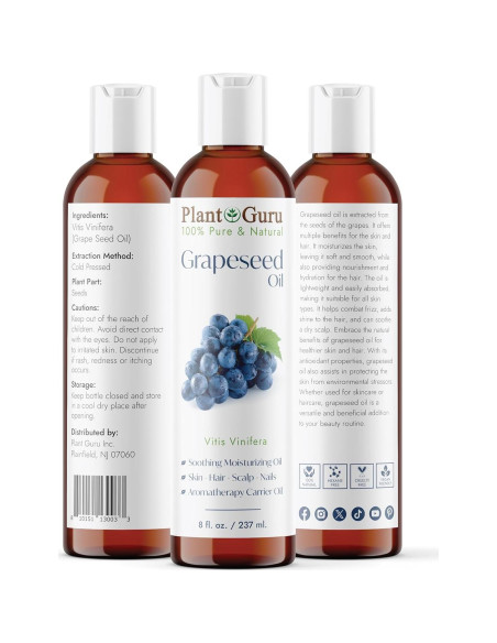 Aceite de Semilla de Uva 236 ml Plant Guru Prensado en Frío 100% Puro Aceite de Semilla de Uva 236 ml Plant Guru Prensado en Frío 100% Puro