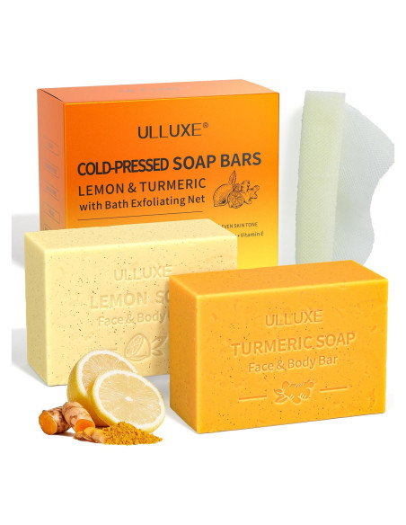 Jabón Exfoliante de Limón y Cúrcuma ULLUXE con Esponja Jabón Exfoliante de Limón y Cúrcuma ULLUXE con Esponja