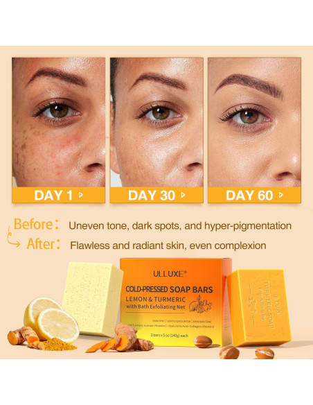 Jabón Exfoliante de Limón y Cúrcuma ULLUXE con Esponja Jabón Exfoliante de Limón y Cúrcuma ULLUXE con Esponja