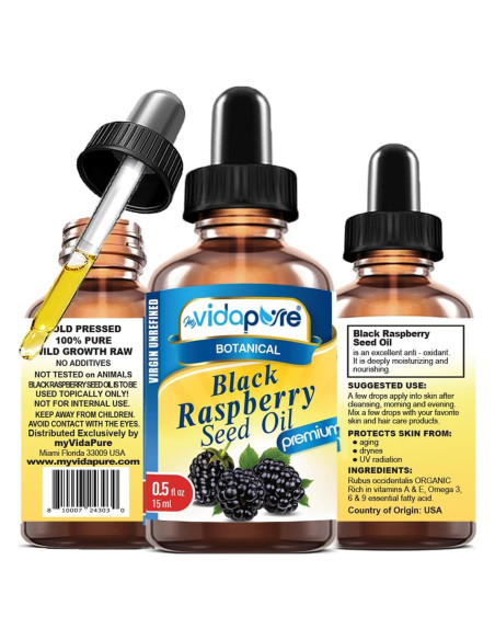 Aceite de Semilla de Frambuesa Negra 100% Puro MYVIDAPURE 15 ml Aceite de Semilla de Frambuesa Negra 100% Puro MYVIDAPURE 15 ml