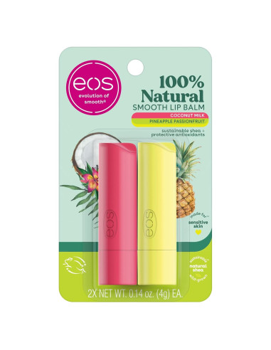 Bálsamo Labial Natural eos - Leche de Coco y Maracuyá 2 Pzas