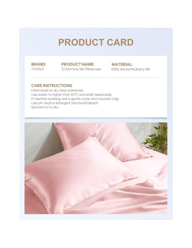 Juego de 2 Fundas de Almohada de Seda THXSILK King Rosa