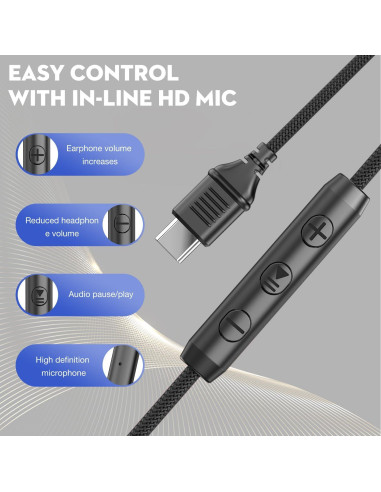 Auriculares con cable USB Tipo C Yoygerty 40mm sonido Hi-Fi