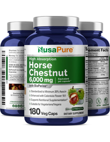Extracto de Castaño de Indias NusaPure 300 mg 180 Cápsulas Veganas