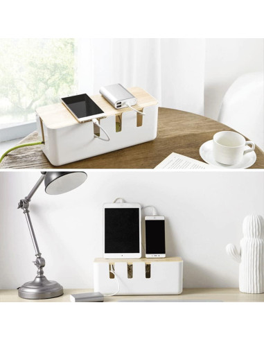 Caja de Gestión de Cables Baskiss 30x12x11 cm Tapa de Madera